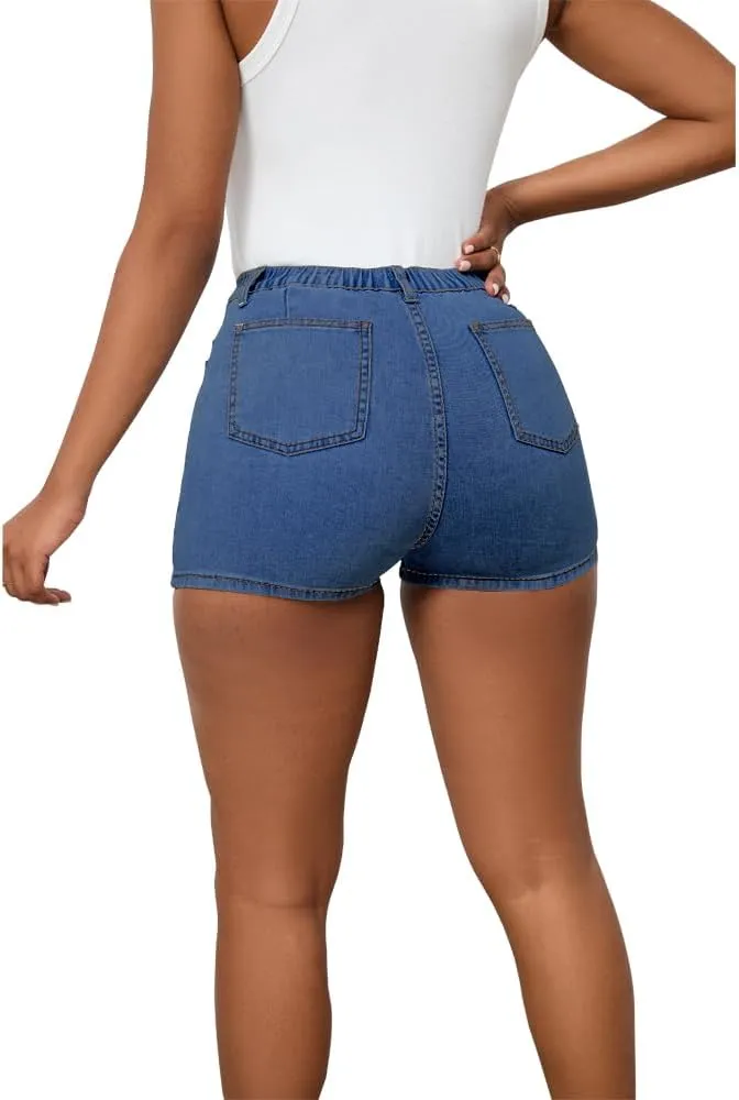 PINSV Women's Denim Skorts Stretchy Asymmetrical Jean Skirt Shorts