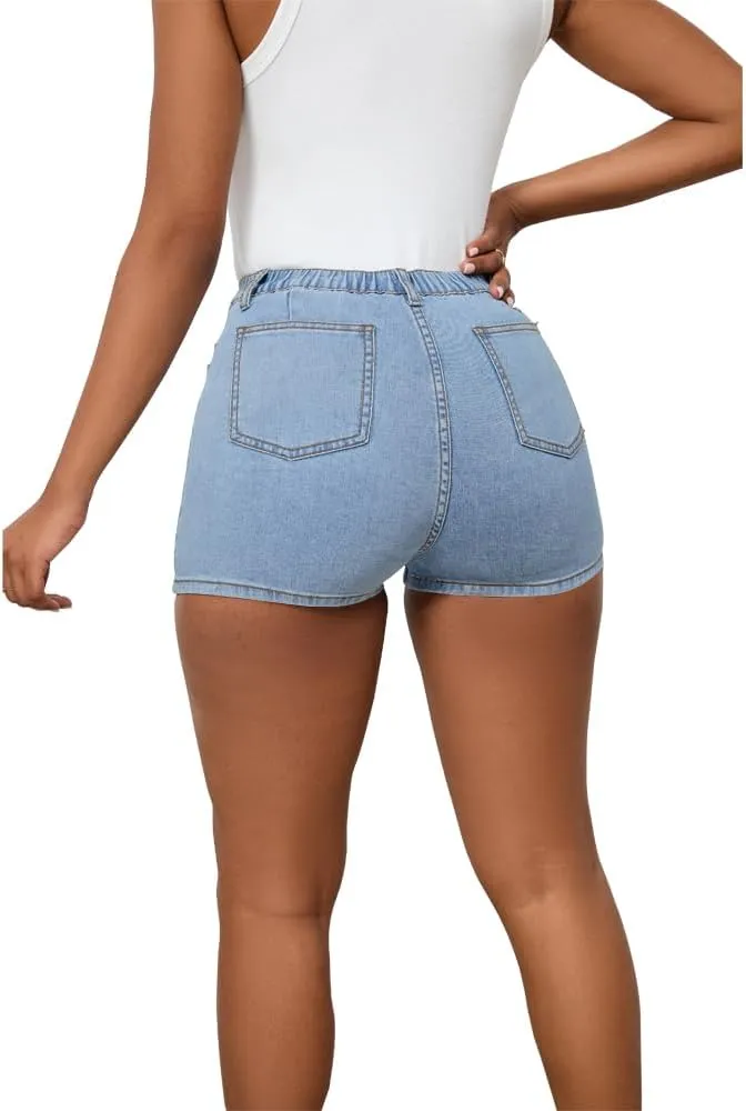 PINSV Women's Denim Skorts Stretchy Asymmetrical Jean Skirt Shorts