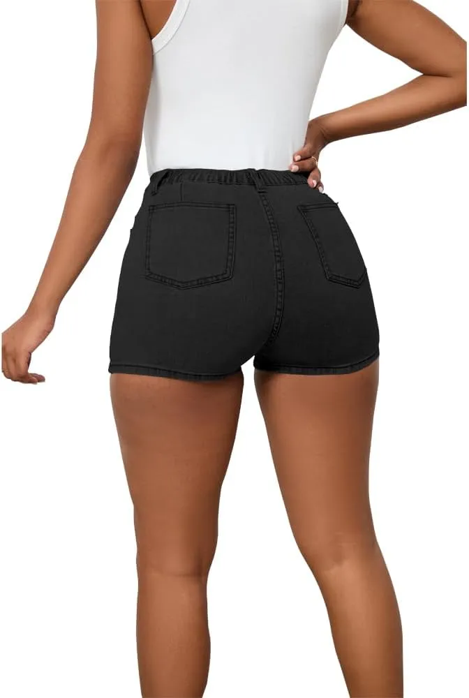 PINSV Women's Denim Skorts Stretchy Asymmetrical Jean Skirt Shorts