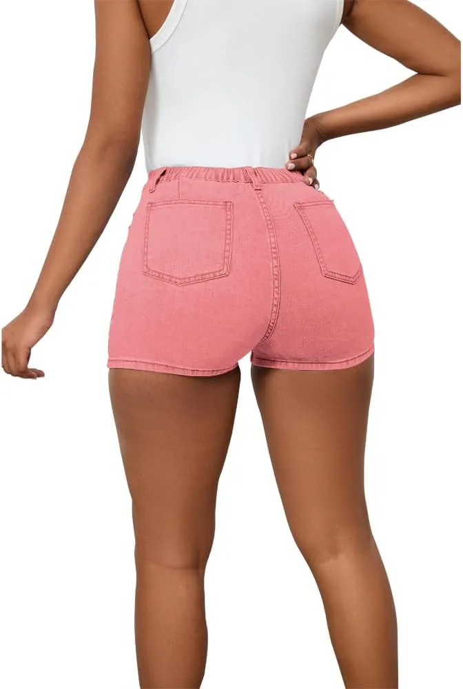 PINSV Women's Denim Skorts Stretchy Asymmetrical Jean Skirt Shorts
