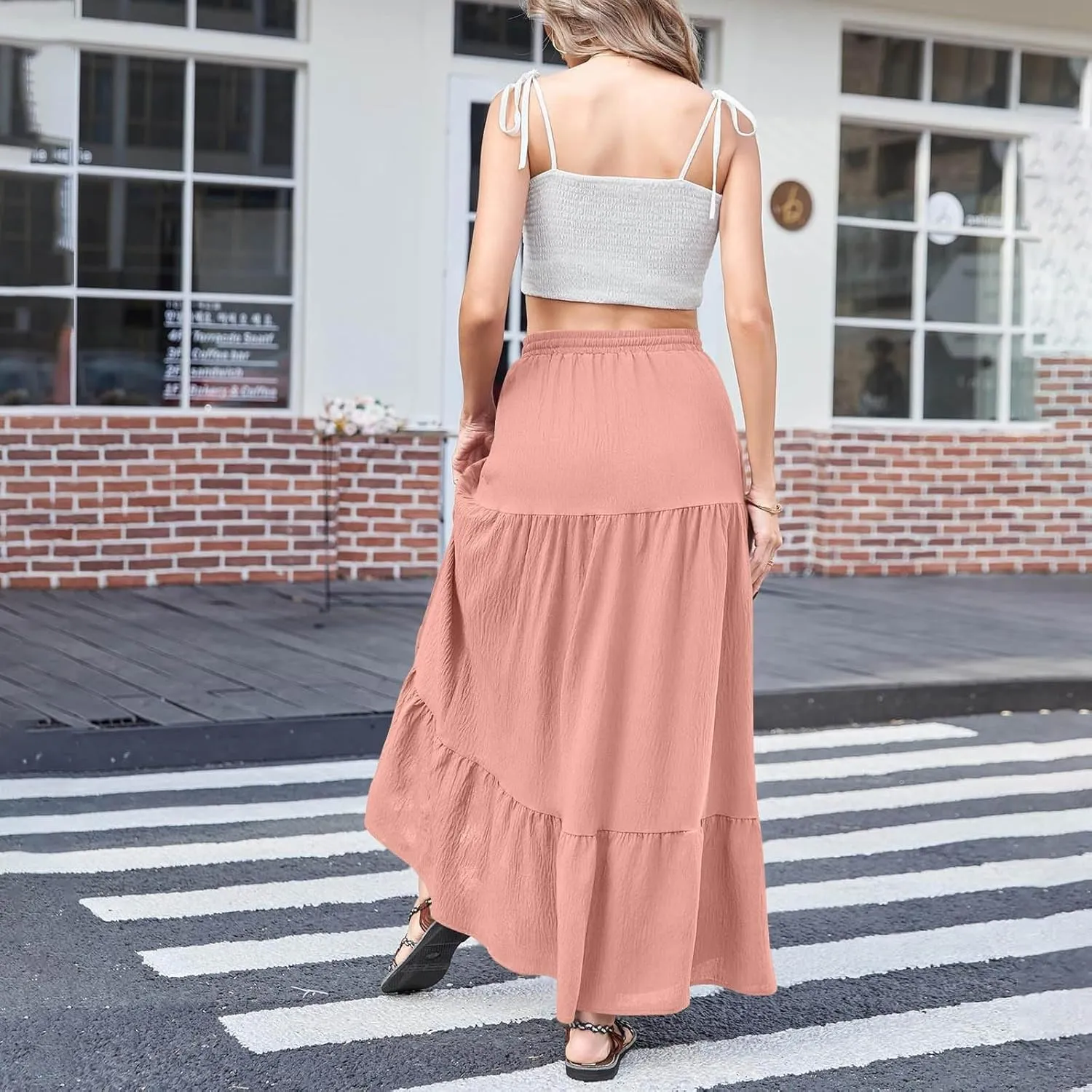 Plus Size Maxi Skirts for Women Summer Boho Flowy Tiered A-Line Skirt Casual Fashion Elastic Waist Pleated Dress