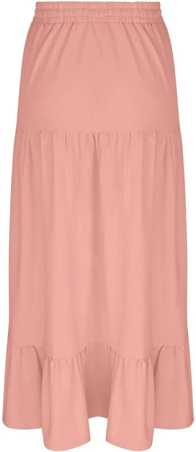 Plus Size Maxi Skirts for Women Summer Boho Flowy Tiered A-Line Skirt Casual Fashion Elastic Waist Pleated Dress