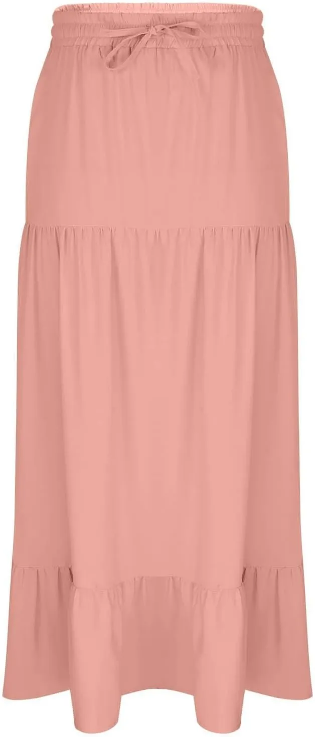 Plus Size Maxi Skirts for Women Summer Boho Flowy Tiered A-Line Skirt Casual Fashion Elastic Waist Pleated Dress
