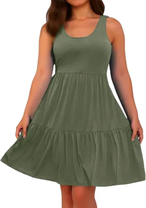 Plus Size Mini Dresses for Curvy Women Vintage Vacation Sleeveless Tiered Flowy Swing Drop Waist Resort Dresses Work Outfits