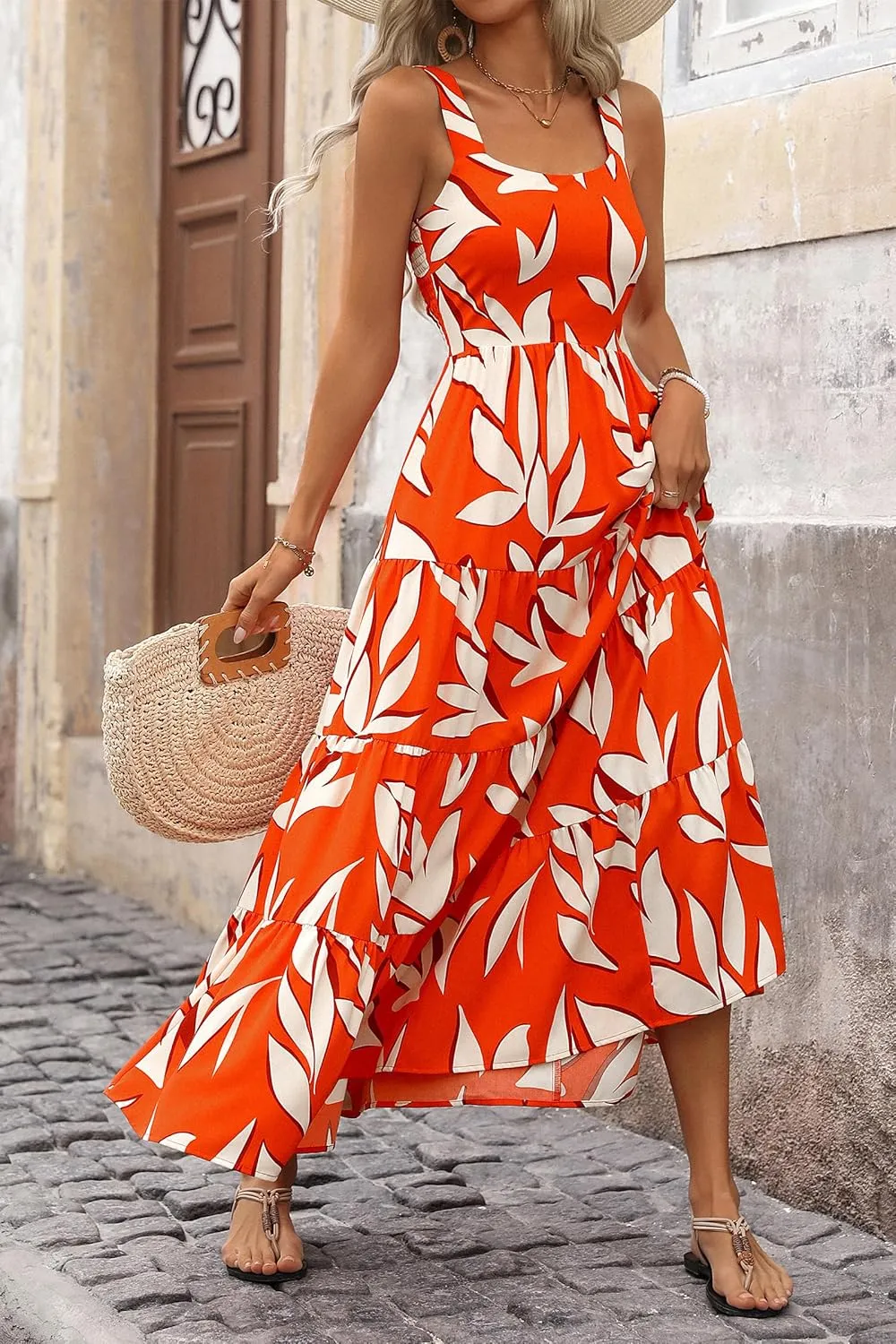 PRETTYGARDEN Women's Summer Floral Maxi Dress Sleeveless Smocked Ruffle Long Flowy Beach Vacation Boho Sundresses