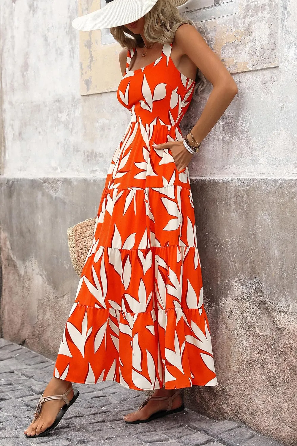 PRETTYGARDEN Women's Summer Floral Maxi Dress Sleeveless Smocked Ruffle Long Flowy Beach Vacation Boho Sundresses