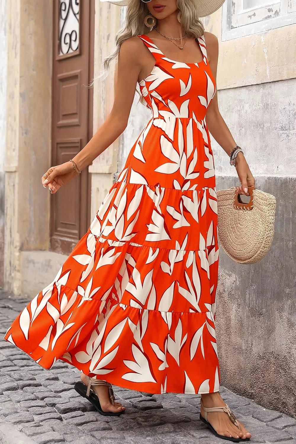 PRETTYGARDEN Women's Summer Floral Maxi Dress Sleeveless Smocked Ruffle Long Flowy Beach Vacation Boho Sundresses