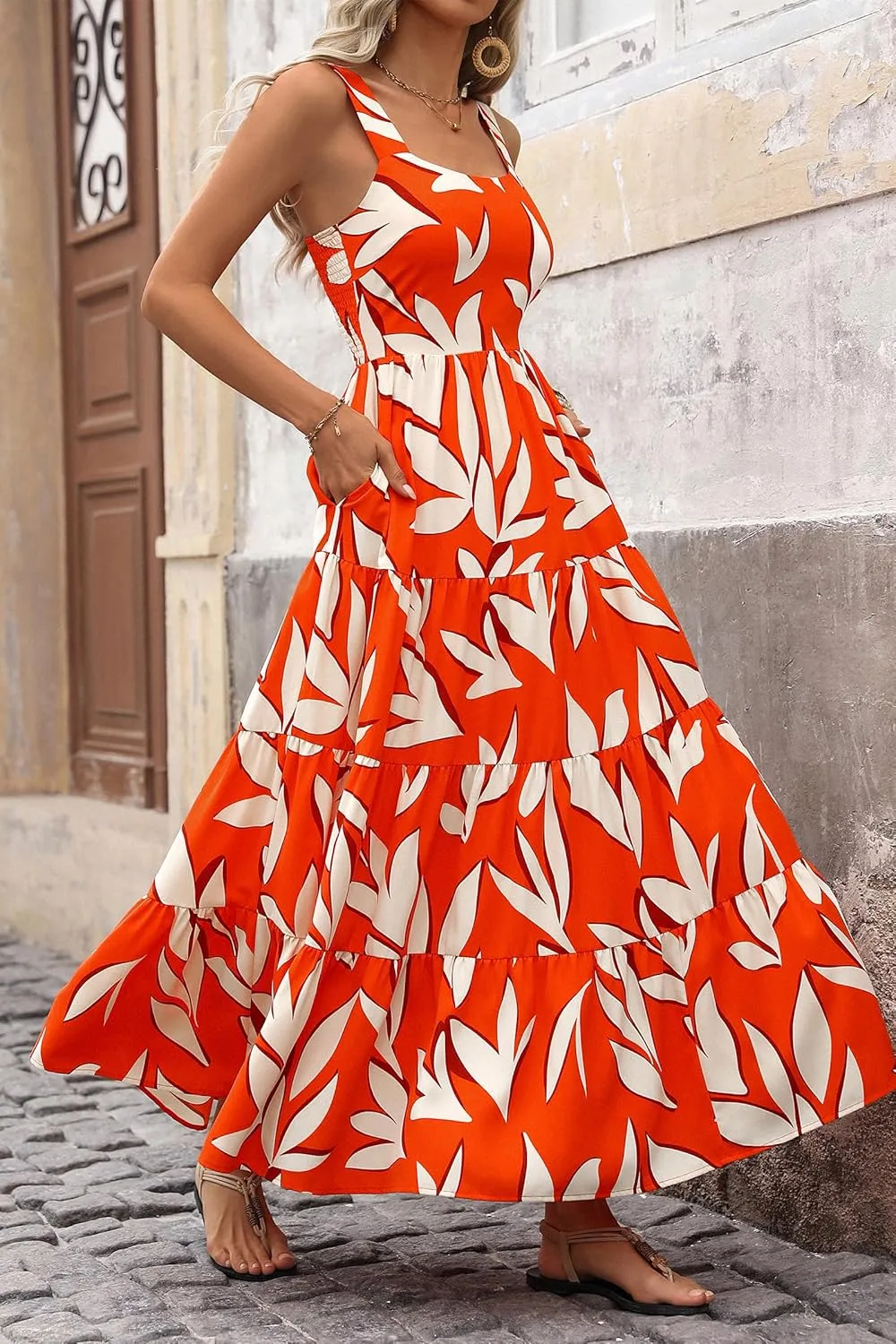 PRETTYGARDEN Women's Summer Floral Maxi Dress Sleeveless Smocked Ruffle Long Flowy Beach Vacation Boho Sundresses