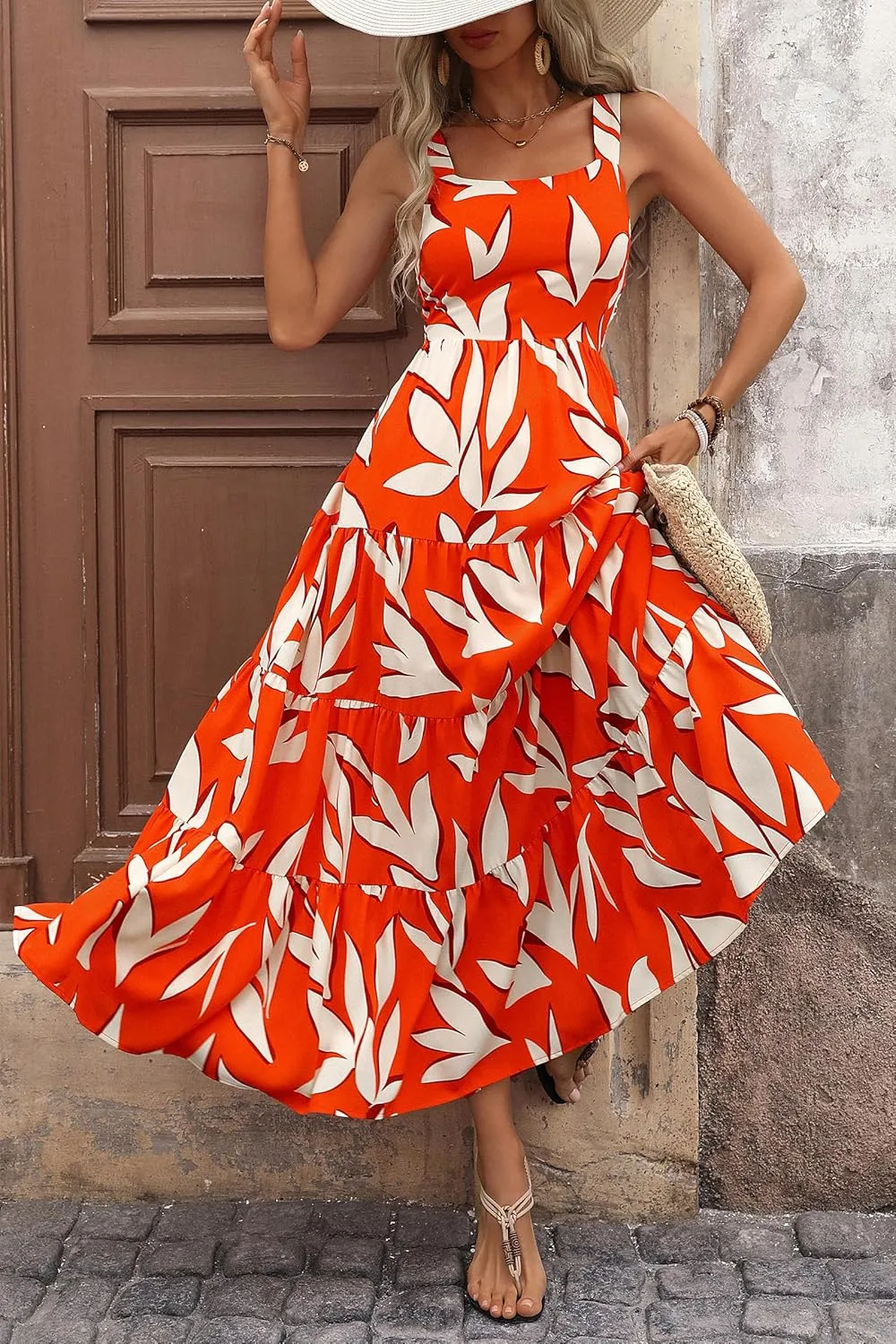 PRETTYGARDEN Women's Summer Floral Maxi Dress Sleeveless Smocked Ruffle Long Flowy Beach Vacation Boho Sundresses