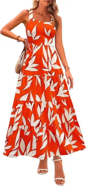 PRETTYGARDEN Women's Summer Floral Maxi Dress Sleeveless Smocked Ruffle Long Flowy Beach Vacation Boho Sundresses