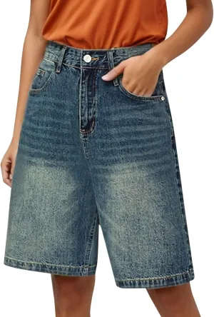 Ripped Jean Shorts for Women Front Button Frayed Raw High Waist Denim Shorts Junior Distressed Cutoff Wide Leg Short