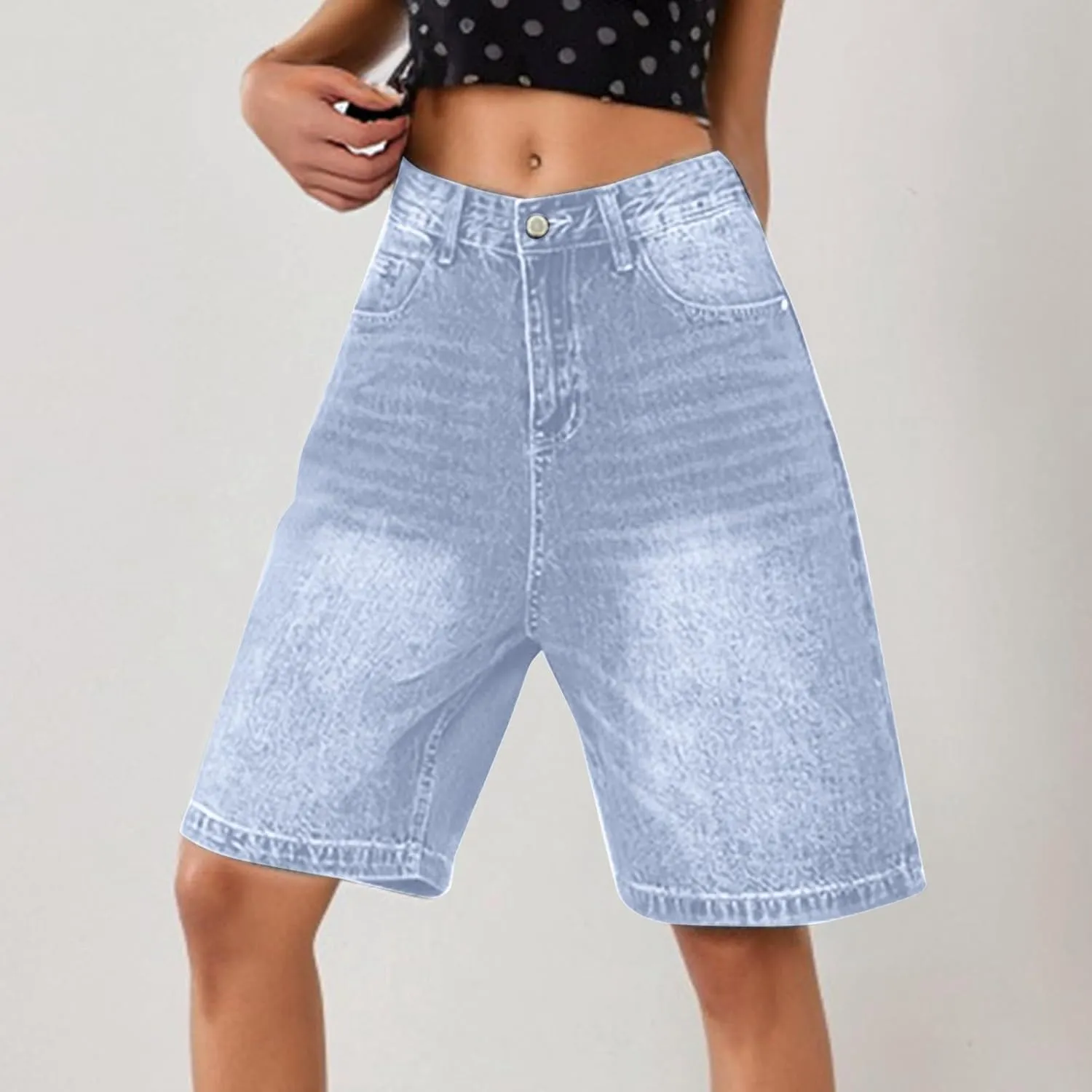 Ripped Jean Shorts for Women Front Button Frayed Raw High Waist Denim Shorts Junior Distressed Cutoff Wide Leg Short
