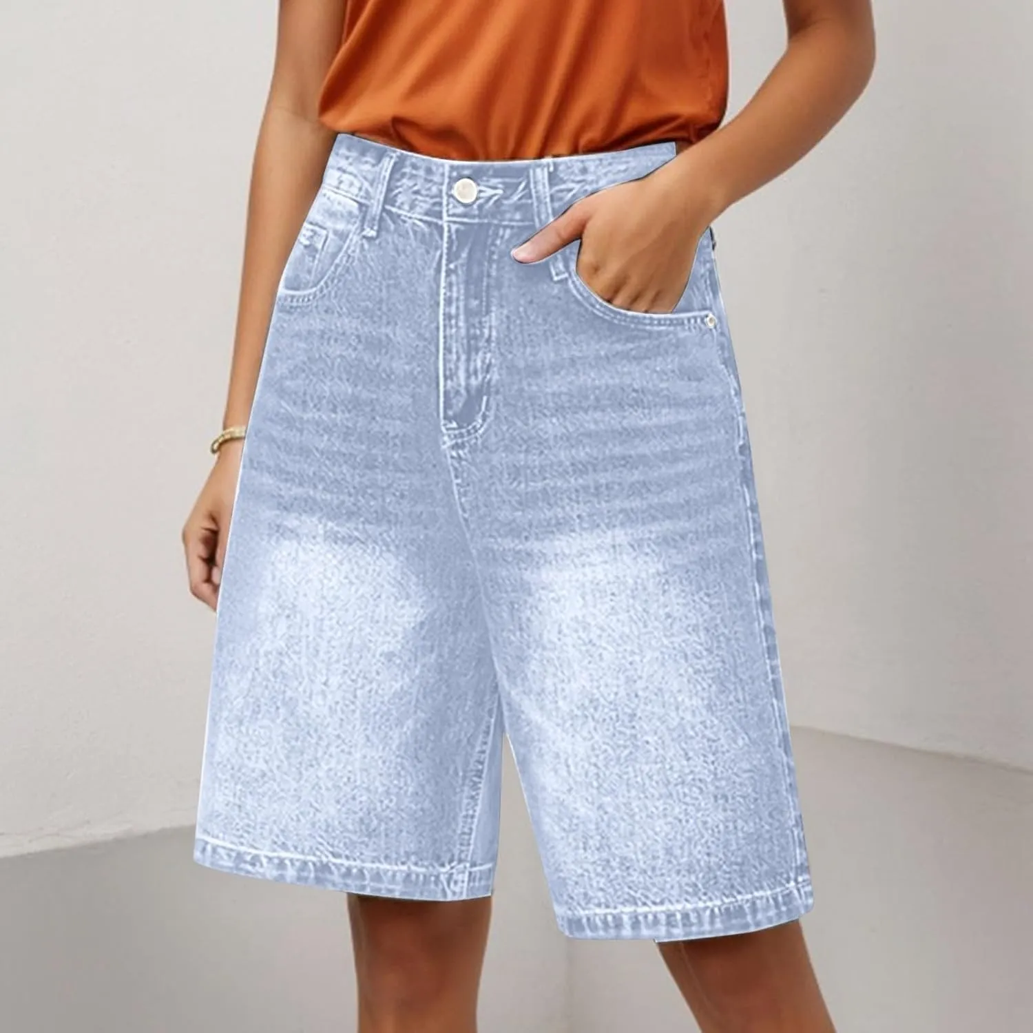 Ripped Jean Shorts for Women Front Button Frayed Raw High Waist Denim Shorts Junior Distressed Cutoff Wide Leg Short