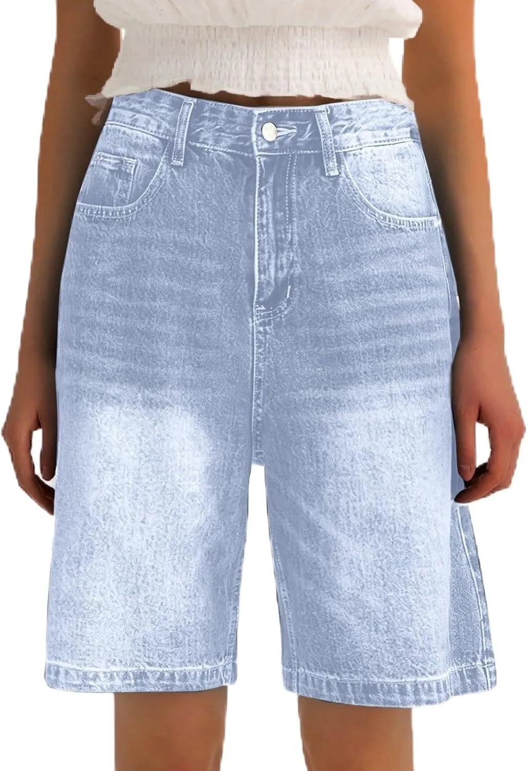 Ripped Jean Shorts for Women Front Button Frayed Raw High Waist Denim Shorts Junior Distressed Cutoff Wide Leg Short