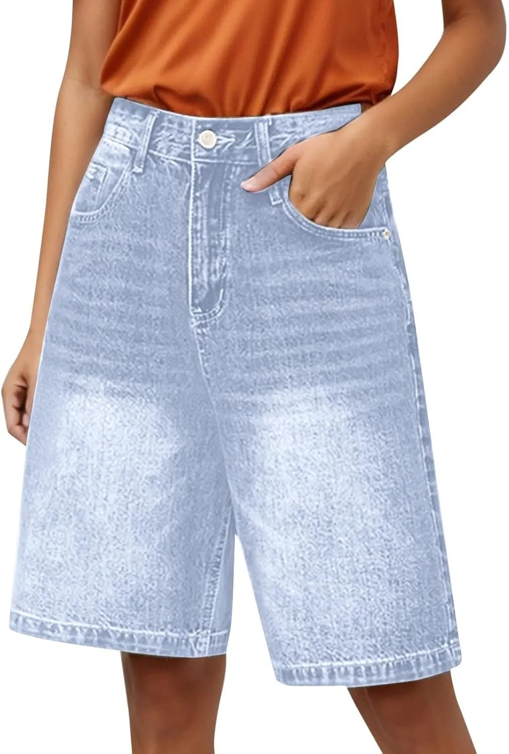 Ripped Jean Shorts for Women Front Button Frayed Raw High Waist Denim Shorts Junior Distressed Cutoff Wide Leg Short