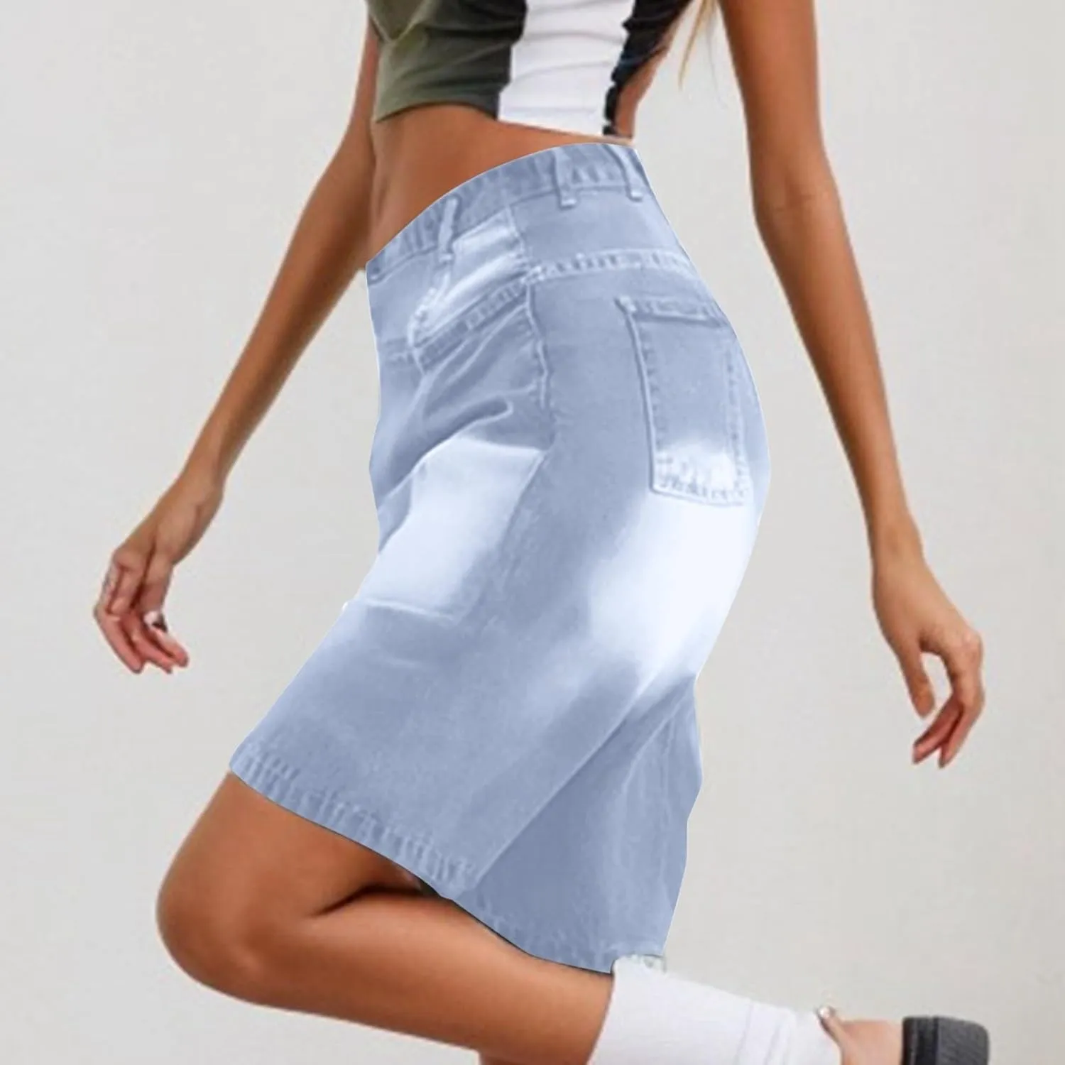 Ripped Jean Shorts for Women Front Button Frayed Raw High Waist Denim Shorts Junior Distressed Cutoff Wide Leg Short