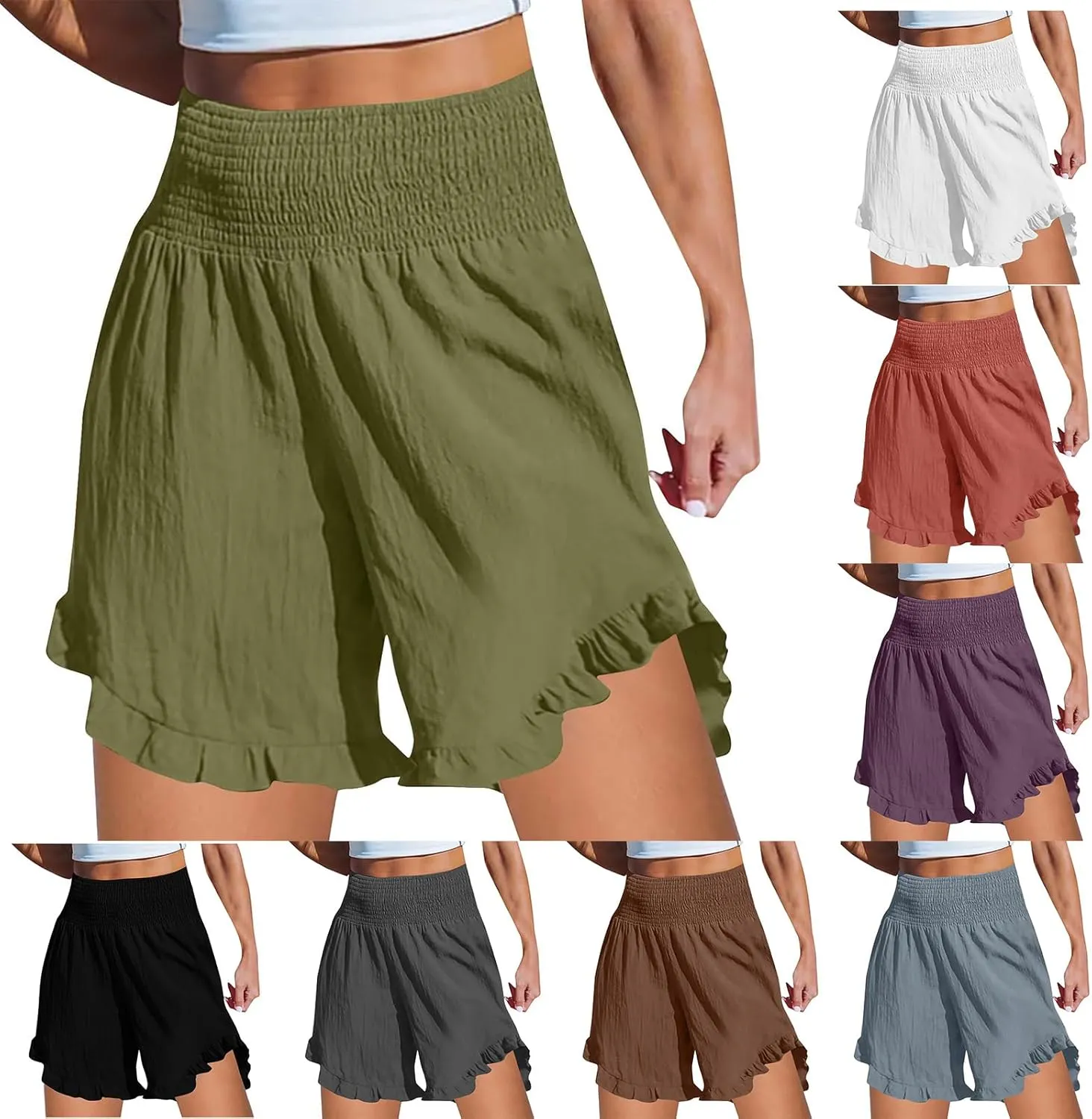 Ruffle Shorts Women Casual Loose High Waisted Boho Flowy Shorts Lightweight Summer Beach Short Pants 2025
