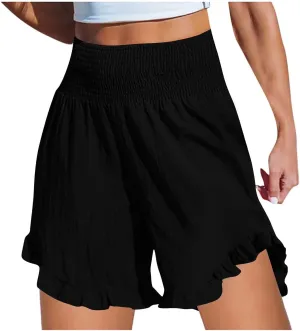Ruffle Shorts Women Casual Loose High Waisted Boho Flowy Shorts Lightweight Summer Beach Short Pants 2025