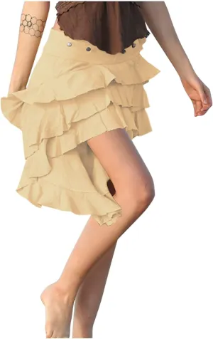 Ruffle Smocked Skirt for Women Summer Fashion Boho Beach Vacation Irregular Hem Skorts Casual Solid Tiered Skirts