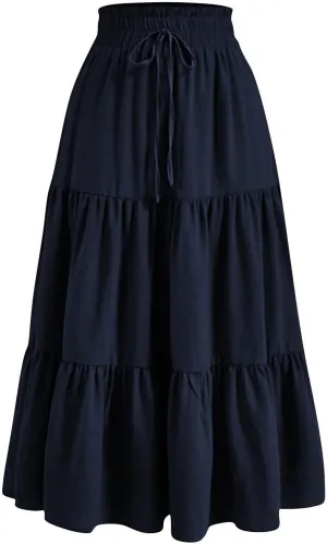 Ruffle Tiered Skirt for Women Summer High Waist Pleated A-Line Flowy Beach Skirts Casual Fashion Vacation Long Skirt