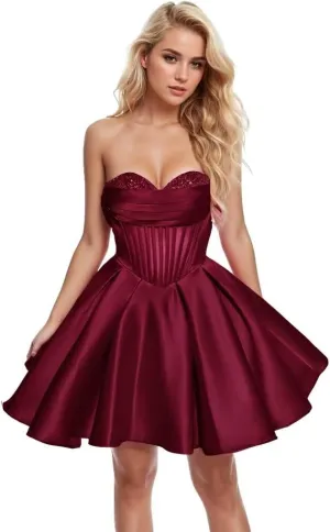Sequin Beaded Homecoming Dresses Short Sweetheart Satin A-Line Mini Prom Cocktail Graduation Dresses