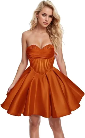 Sequin Beaded Homecoming Dresses Short Sweetheart Satin A-Line Mini Prom Cocktail Graduation Dresses