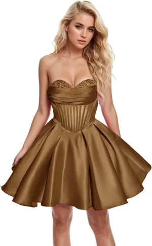 Sequin Beaded Homecoming Dresses Short Sweetheart Satin A-Line Mini Prom Cocktail Graduation Dresses