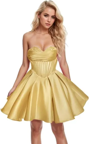 Sequin Beaded Homecoming Dresses Short Sweetheart Satin A-Line Mini Prom Cocktail Graduation Dresses