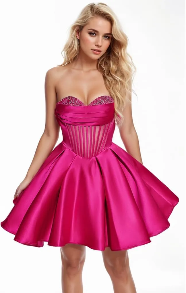 Sequin Beaded Homecoming Dresses Short Sweetheart Satin A-Line Mini Prom Cocktail Graduation Dresses