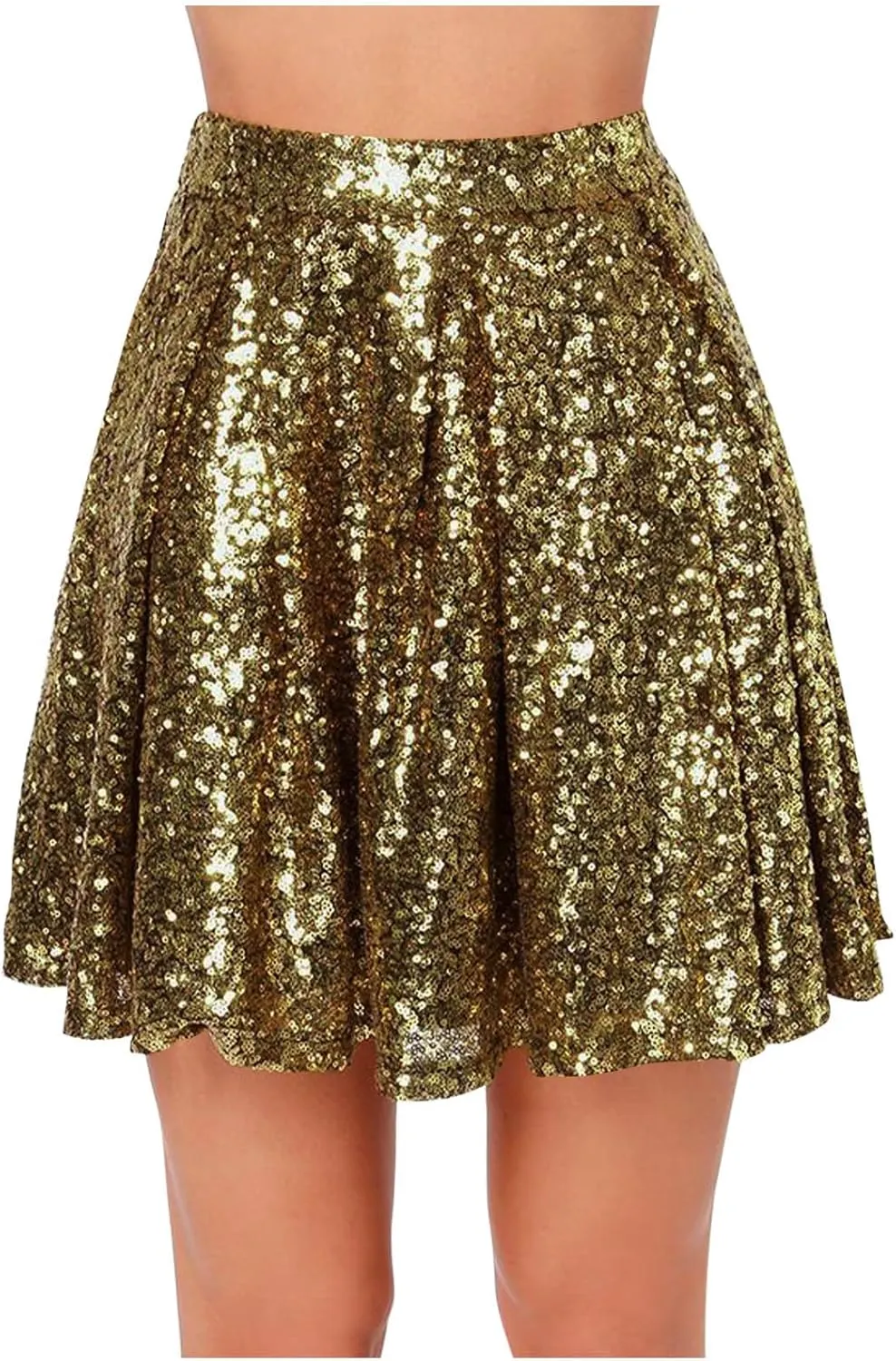 Sequin Mini Skirt for Women A-line Basic Skirt Stretchy Flared Casual Pleated Sparkly Skater Skirts Short Rave Skirt