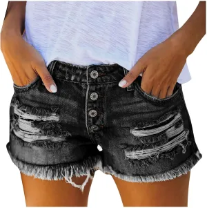 Sexy Denim Shorts for Women Cut Off Low Waist Booty Ripped Raw Hem Distressed Jean Shorts