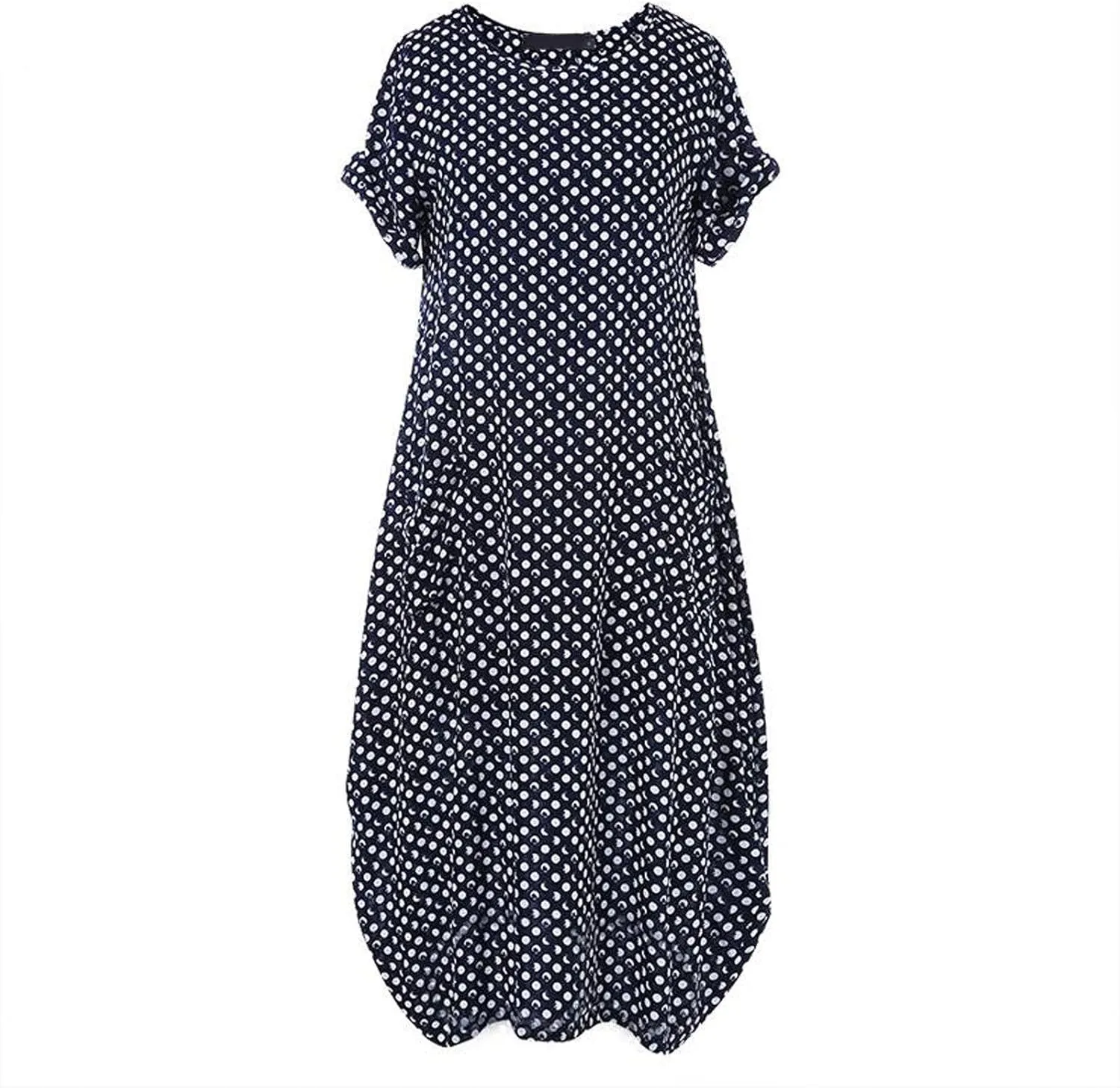 SHAOBGE Cocktail Dress for Women Trendy 2024 Round Casual Polka Neck Sleeve Print Maxi Women Short Dress Summer