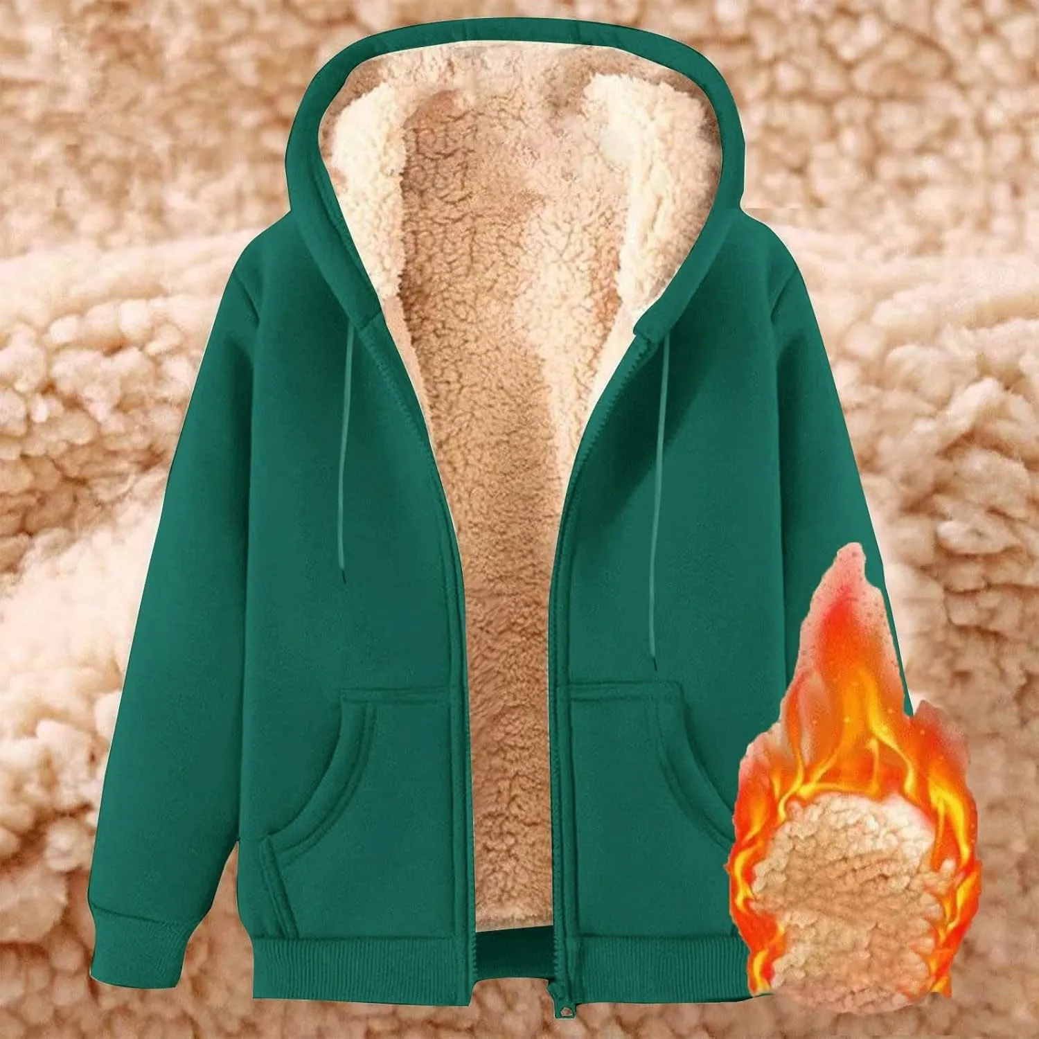 Sherpa Lined Jackets for Men Zip Up Hoodies Casual Oversized Fleece Jacket Trendy Y2K Hoodie Warm Winter Coat Pocket