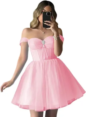 Short Cocktail Gown Sweetheart Prom Dresses Strapless A Line Sparkly Evening Party Dress with Diamond