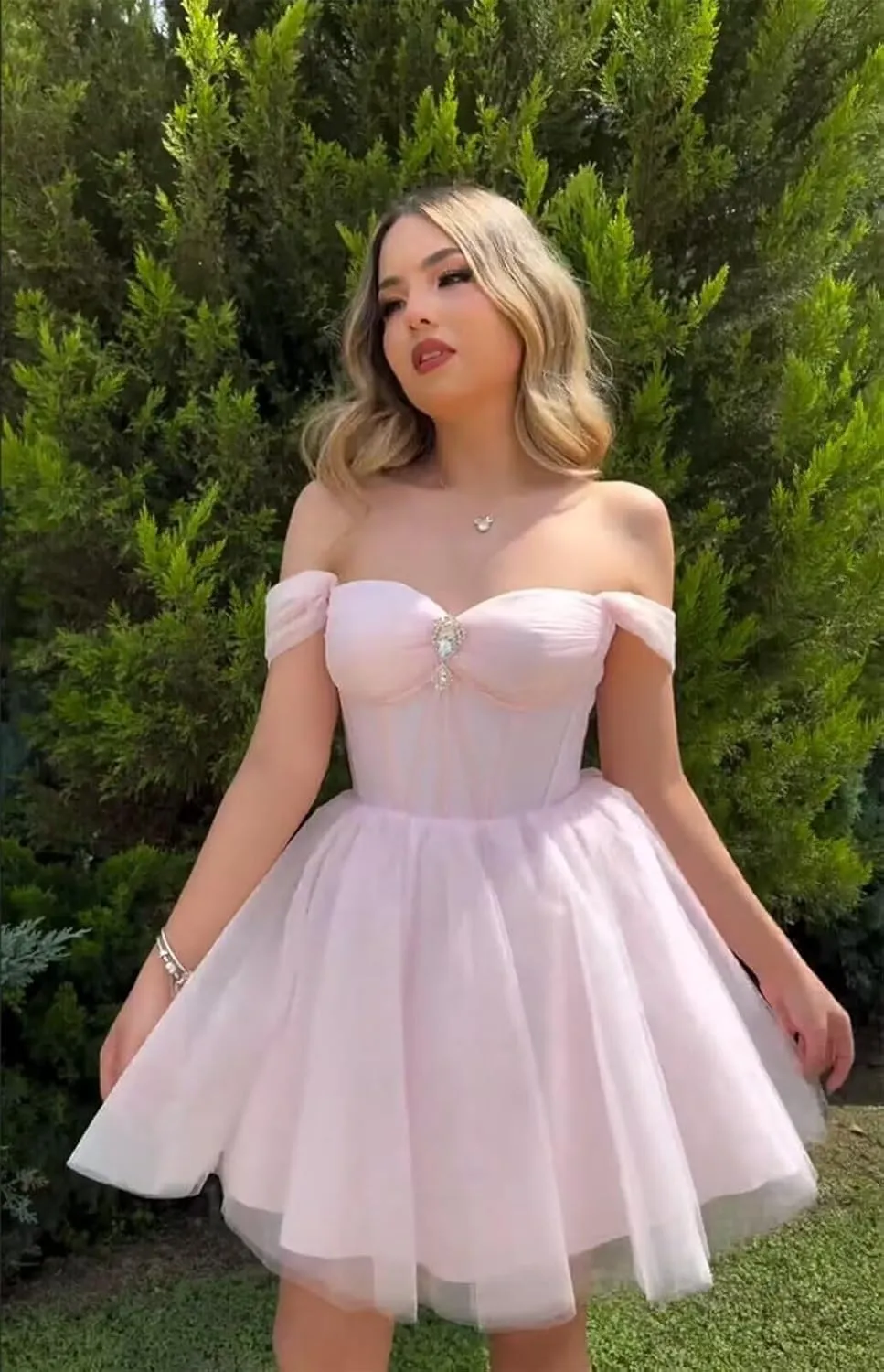 Short Cocktail Gown Sweetheart Prom Dresses Strapless A Line Sparkly Evening Party Dress with Diamond
