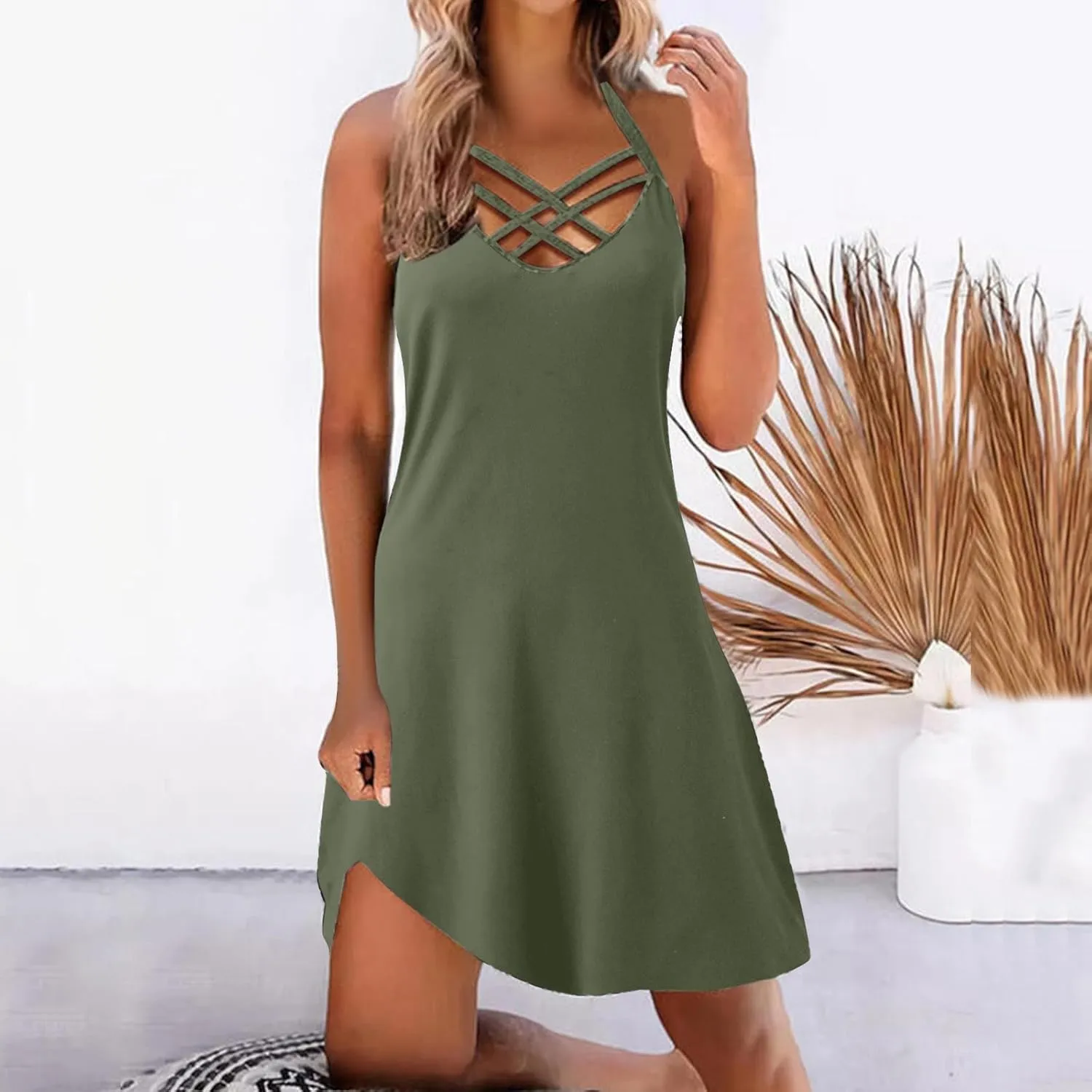 Short Dresses for Women Plus Size Loose Halter Neck Y2K Corset Mini Dress Beach Cover Ups Graduation Outfit for Women