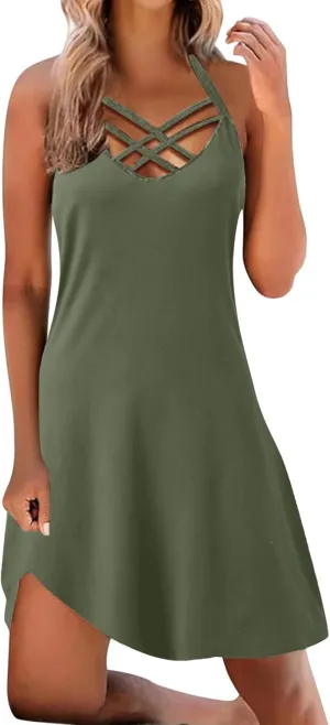 Short Dresses for Women Plus Size Loose Halter Neck Y2K Corset Mini Dress Beach Cover Ups Graduation Outfit for Women