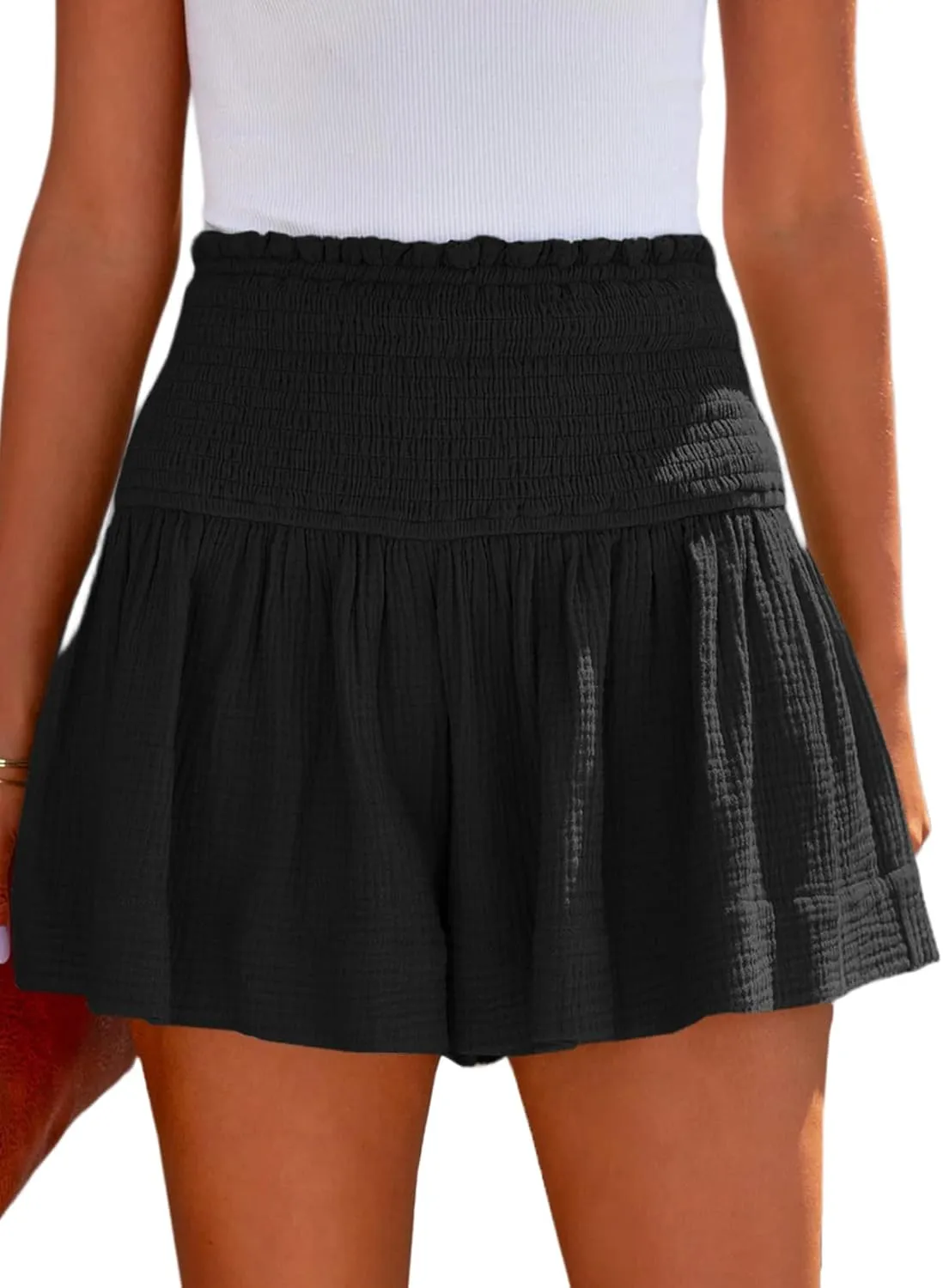 Shorts for Women High Rise Elastic Waisted Casual Summer Smocked Flowy Shorts