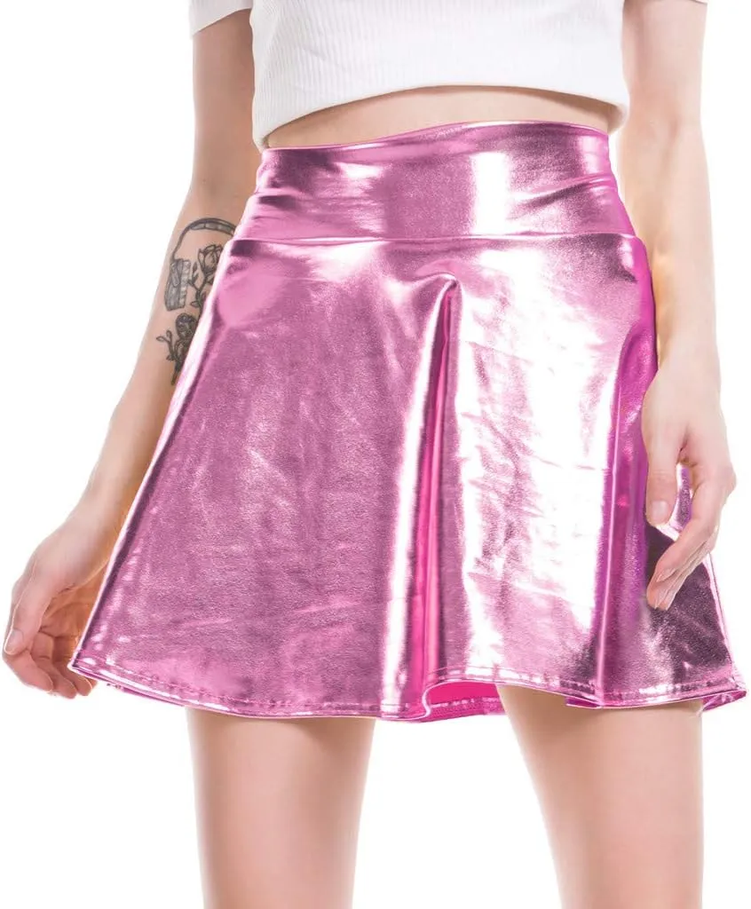Skirt for Women Women's Casual Fashion Shiny Flared Pleated A-Line Mini Skirt Summer Skirts for Women 2024