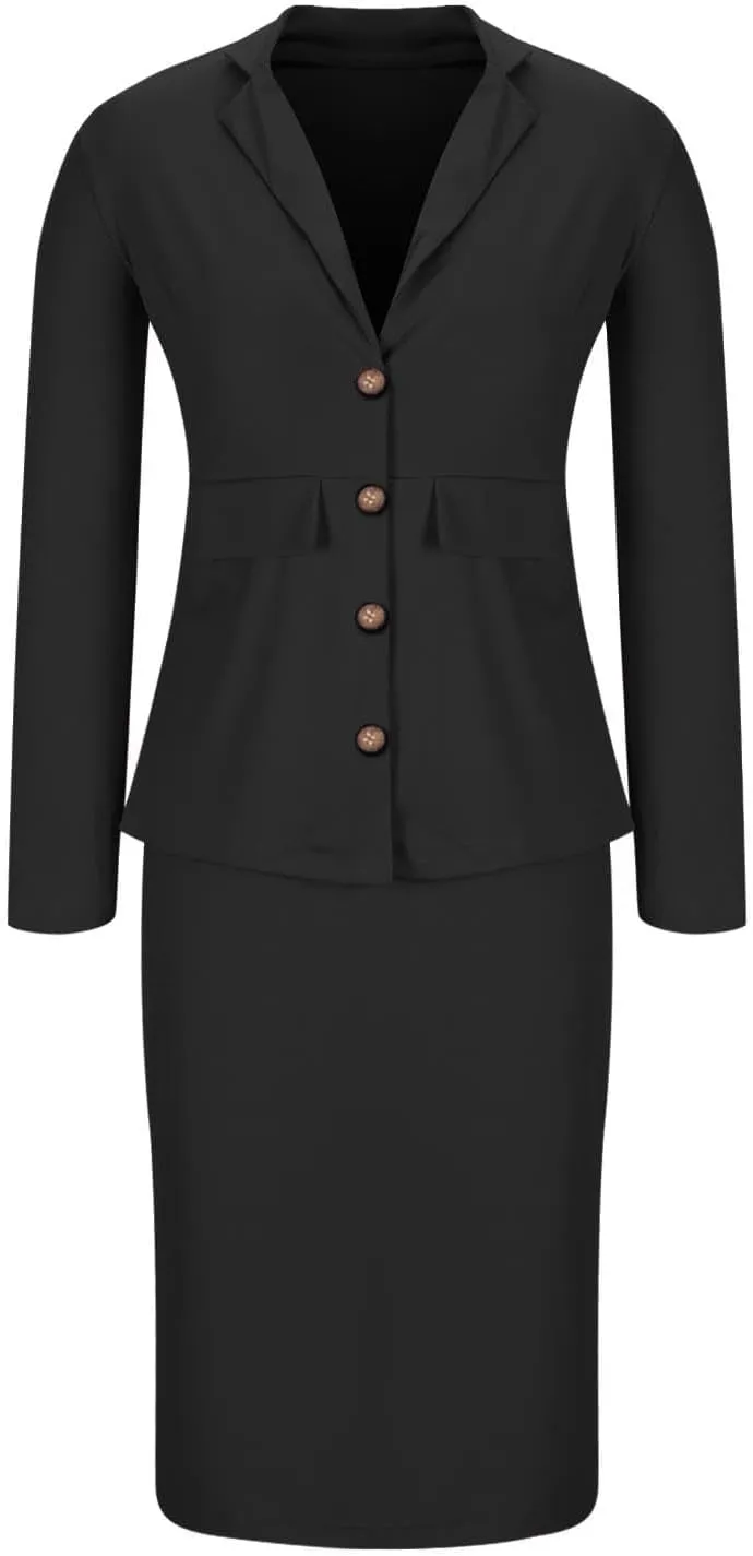 Skirt Suit Sets for Women's 2 Piece Slim Fit Long Sleeve Blazers and Pencil Skirts Dressy Work Office Suit Jackets