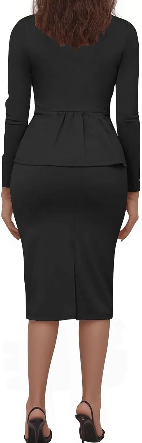 Skirt Suit Sets for Women's 2 Piece Slim Fit Long Sleeve Blazers and Pencil Skirts Dressy Work Office Suit Jackets