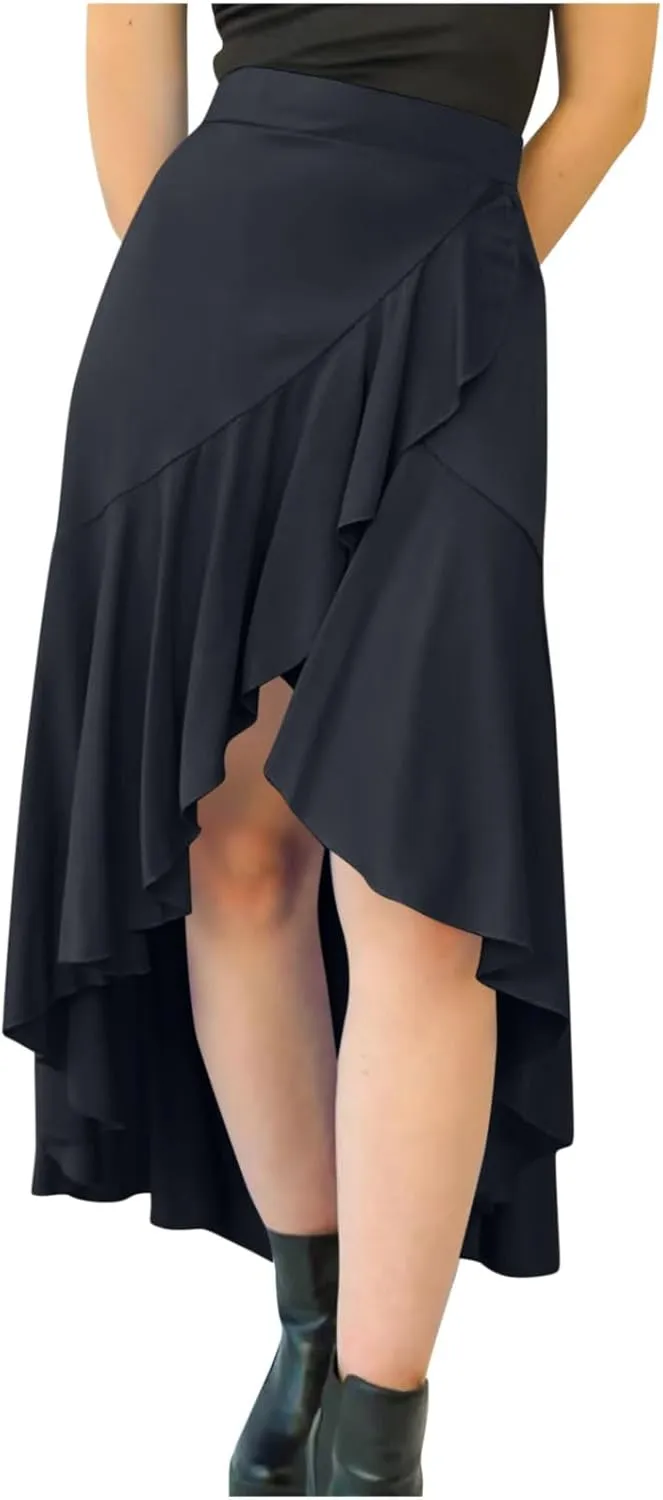 Skirts for Women High Waist Front Asymmetrical Ruffle Skirt Streetwear Flowy Tiered A-Line Pleated Ice Silk Skirts
