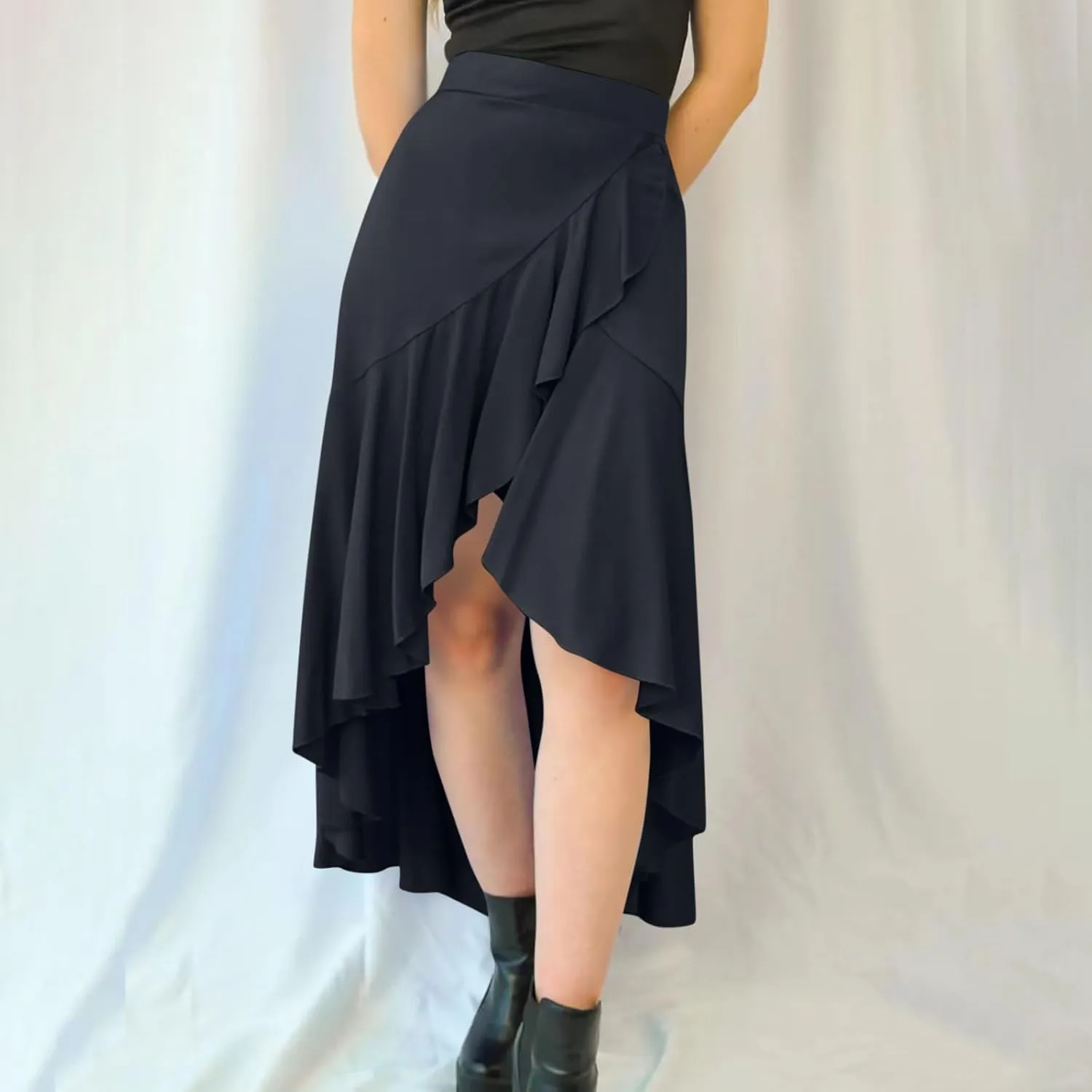Skirts for Women High Waist Front Asymmetrical Ruffle Skirt Streetwear Flowy Tiered A-Line Pleated Ice Silk Skirts