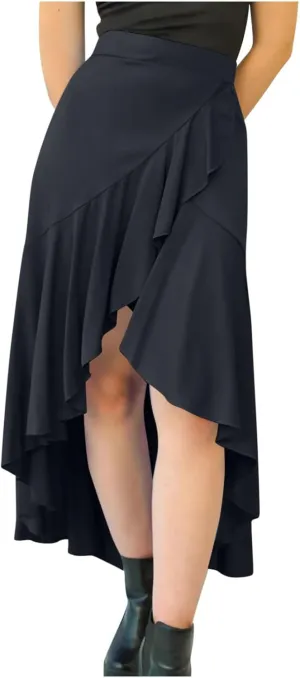 Skirts for Women High Waist Front Asymmetrical Ruffle Skirt Streetwear Flowy Tiered A-Line Pleated Ice Silk Skirts