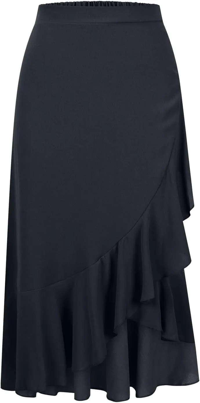 Skirts for Women High Waist Front Asymmetrical Ruffle Skirt Streetwear Flowy Tiered A-Line Pleated Ice Silk Skirts