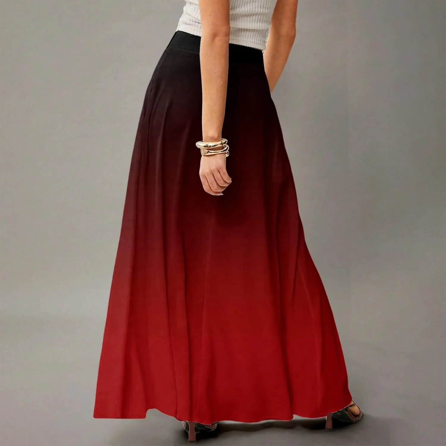 Skirts for Women Midi Length High Waisted Pleated A-Line Summer Swing Long Work Office with Pockets