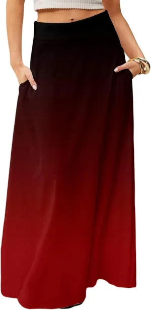 Skirts for Women Midi Length High Waisted Pleated A-Line Summer Swing Long Work Office with Pockets