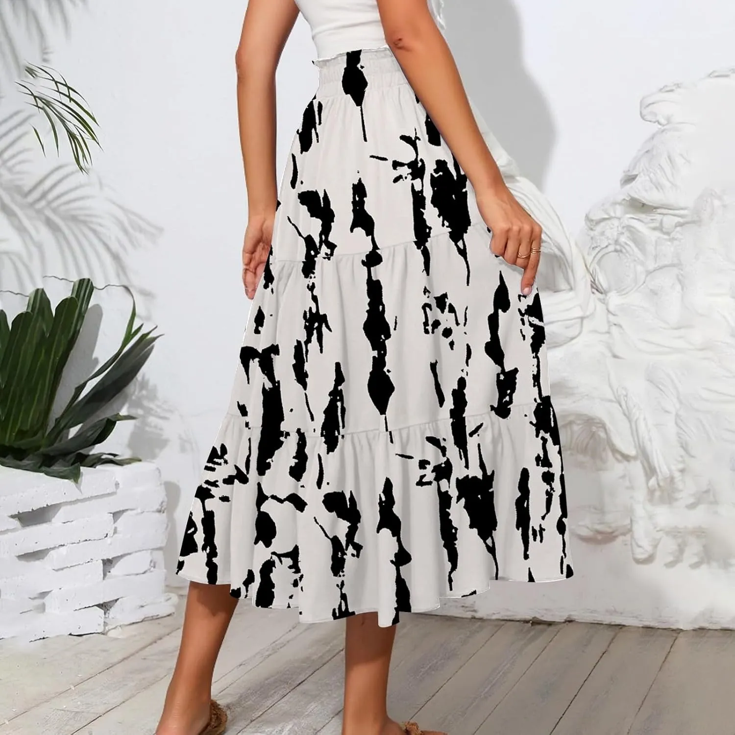 Skirts for Women Trendy A Line Elastic Waist Printed Skirts for Women Casual Boho Elegant Skirt with Pockets