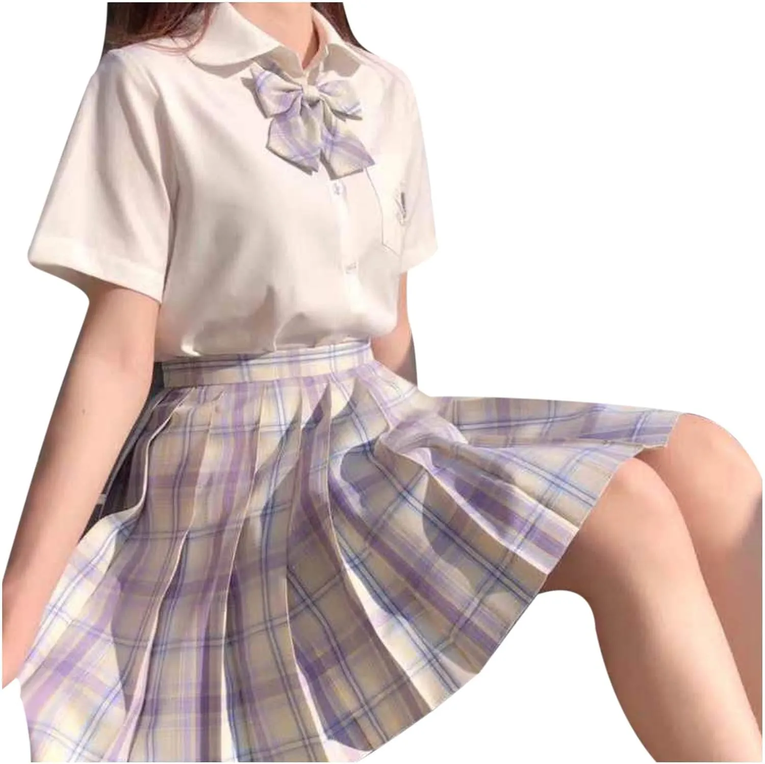 Skirts for Women Trendy Girls Women High Waisted Pleated Skirt Plain Plaid A-line Mini Skirt Skater High Low