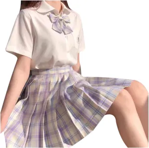 Skirts for Women Trendy Girls Women High Waisted Pleated Skirt Plain Plaid A-line Mini Skirt Skater High Low